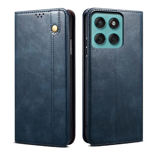 Motorola Edge 5G 2025 Leather Phone Case - Blue Oil Wax Texture - 1