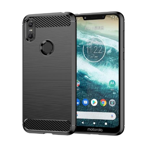 Motorola Moto One Carbon Fiber Brushed Texture TPU Case - Black - 1