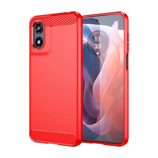 Moto G Play 2024 Red Carbon Fiber TPU Case - Brushed Texture Cover - 1