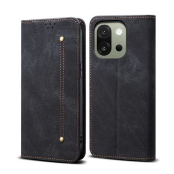 OnePlus 13s 5G Black Denim Texture Flip Leather Case - 1