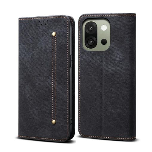 OnePlus 13s 5G Black Denim Texture Flip Leather Case - 1
