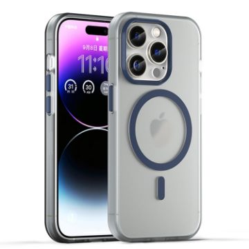 iPhone 15 Pro MagSafe Frosted Translucent TPU PC Case Dark Blue - 1