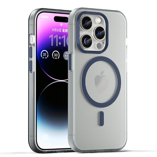 iPhone 15 Pro MagSafe Frosted Translucent TPU PC Case Dark Blue - 1