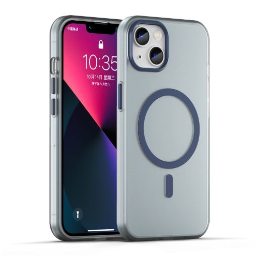 iPhone 13 MagSafe Frosted Translucent TPU PC Case - Dark Blue Cover - 1