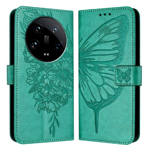 Xiaomi 14 Ultra 5G Green Embossed Butterfly Leather Phone Case - 1