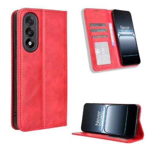 OnePlus Ace 5 Ultra 5G Red Leather Magnetic Buckle Phone Case Retro - 1