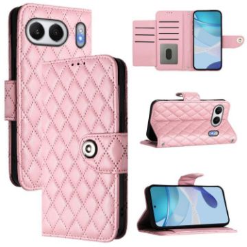 OnePlus Nord 4 5G Pink Rhombic Texture Flip Leather Case with Lanyard - 1