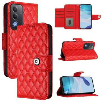 OPPO A5/A3 Pro 5G Red Rhombic Texture Flip Leather Case with Lanyard - 1