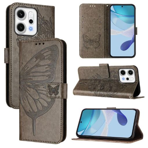 OPPO Reno14 Pro 5G Grey Embossed Butterfly Leather Phone Case - 1