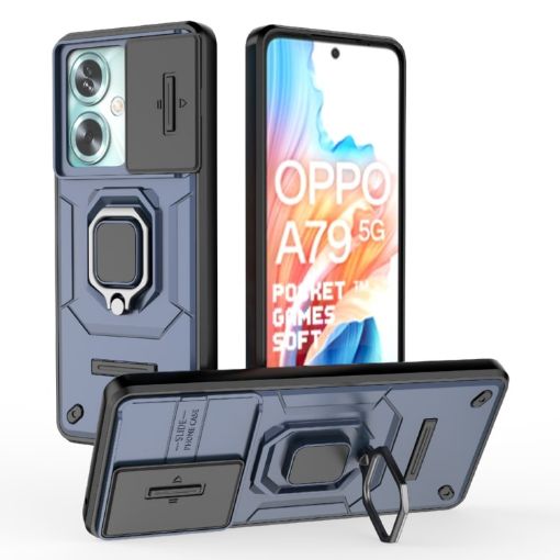 OPPO A79 5G Shockproof Phone Case with Holder - Blue Camshield TPU + PC - 1