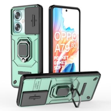 OPPO A79 5G Shockproof Phone Case with Holder - Green Camshield TPU+PC - 1