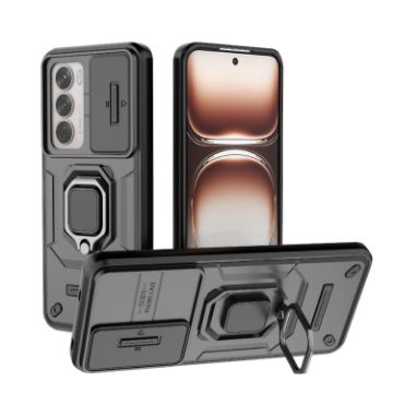 OPPO Reno12 Global Shockproof Phone Case with Holder - Black TPU + PC - 1