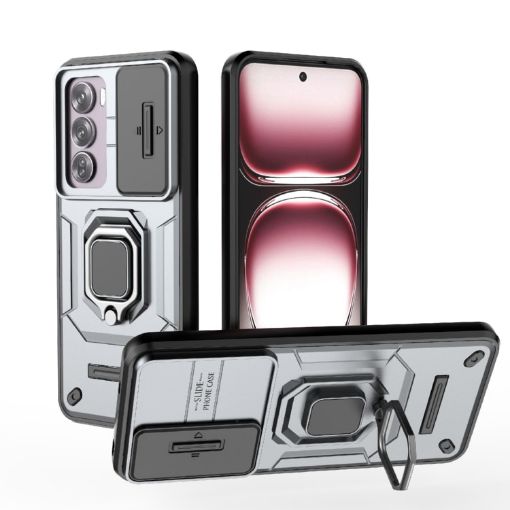 OPPO Reno12 Pro Grey Shockproof Case with Holder - Camshield TPU + PC - 1