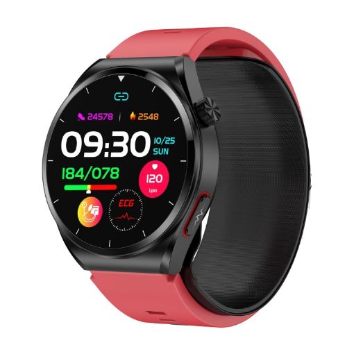 S22 Health Smart Watch: Blood Pressure, ECG, 1.39" Screen (Red) - 1