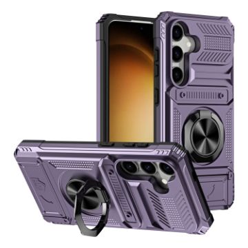 Samsung Galaxy S24 5G Shockproof Card Case with Ring Holder - Purple - 1