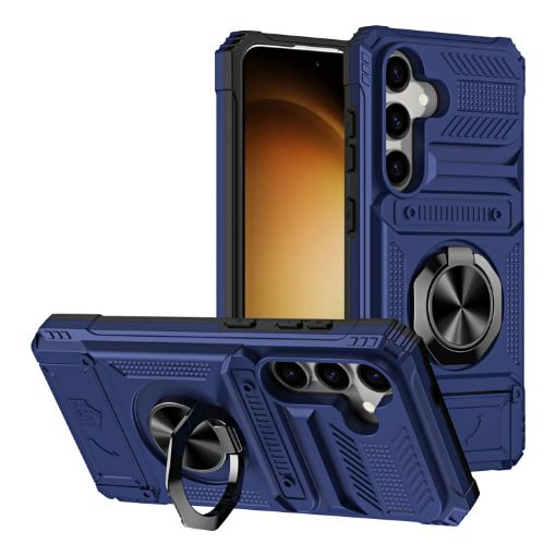 Samsung Galaxy S24 5G Shockproof Card Case with Ring Holder - Blue - 1