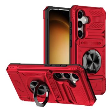 Samsung Galaxy S24+ 5G Shockproof Card Case with Ring Holder - Red - 1