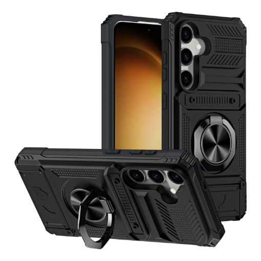 Samsung Galaxy A35 5G Shockproof Card Case with Ring Holder (Black) - 1