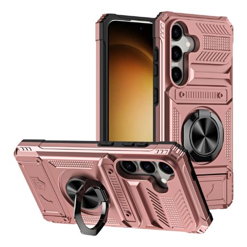 Samsung Galaxy A55 5G Shockproof Card Case with Ring Holder - Rose Gold - 1
