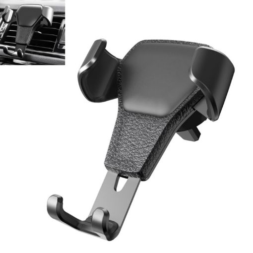 Litchi Texture Gravity Car Mount Phone Holder - Black - 1