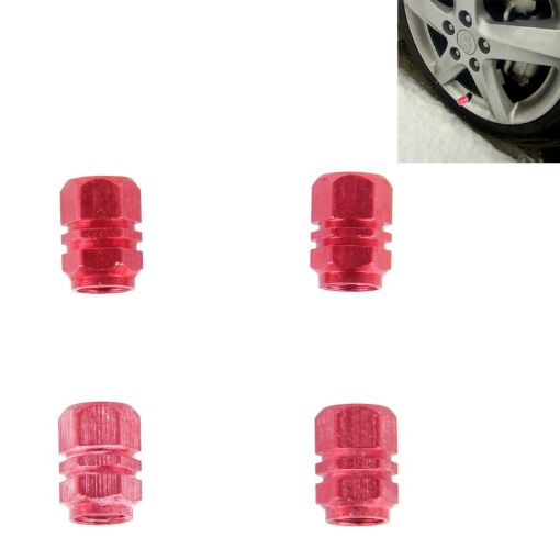4PCS Red Metal Plated Hexagon Tire Valve Stem Caps Universal Fit - 1