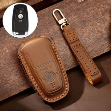 Ford Focus Key Case - Hallmo Cowhide Leather Protective Cover (Brown) - 1