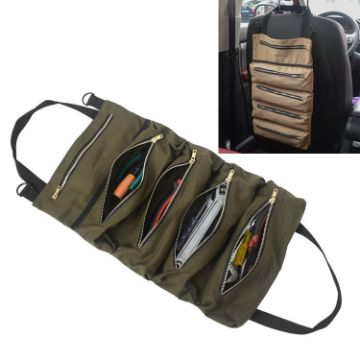 Army Green Multi-function Canvas Car Tool Storage Bag - Portable & Hanging - 1