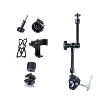 11" Adjustable Friction Magic Arm + Large Claw Clips & Phone Clamp (Black) - 1