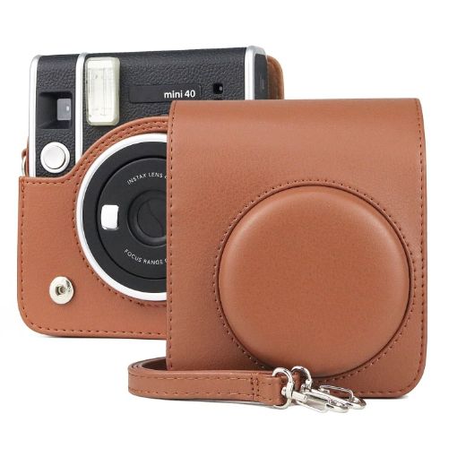 FUJIFILM instax mini 40 Brown Retro Leather Camera Case with Strap - 1