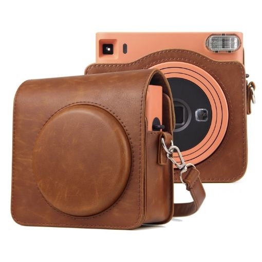 FUJIFILM instax Square SQ1 Brown PU Leather Camera Bag with Strap - 1