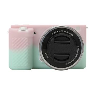 Sony ZV-E10 Soft Silicone Protective Case - Pink Green Cover - 1