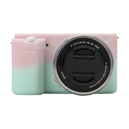 Sony ZV-E10 Soft Silicone Protective Case - Pink Green Cover - 1
