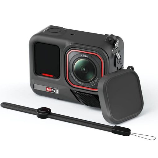 Insta360 Ace Pro 2 Silicone Case with Wrist Strap & Lens Cover - Black - 1
