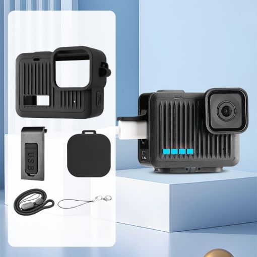GoPro HERO 2024 Silicone Case with Wrist Strap & Lens Cover - Black - 1