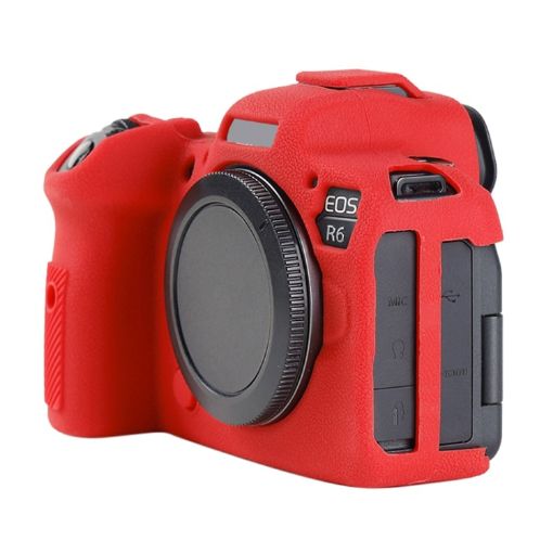 Canon EOS R6 Mark II Red Litchi Texture Silicone Protective Case - 1