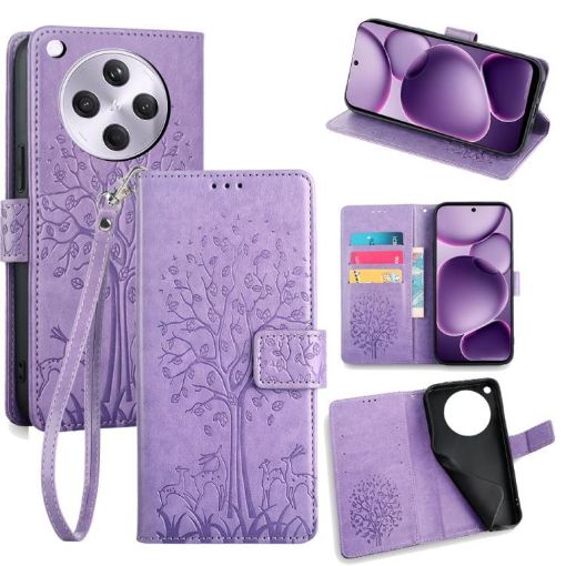 OPPO Find X8s+ Purple Tree & Deer Embossed Leather Phone Case - 1