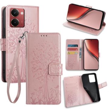 Realme P3 Ultra 5G Rose Gold Leather Case - Tree & Deer Embossed - 1