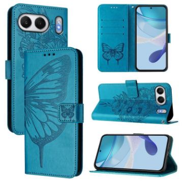 OnePlus Nord 4 5G Blue Embossed Butterfly Leather Phone Case - 1