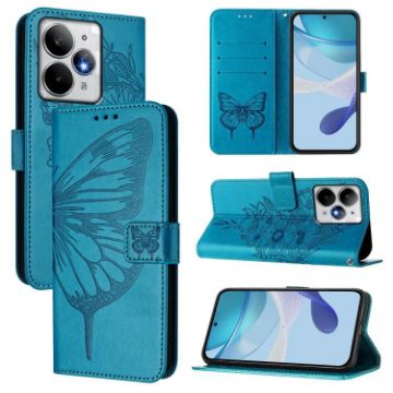 Realme Neo7 Turbo 5G Blue Embossed Butterfly Leather Phone Case - 1