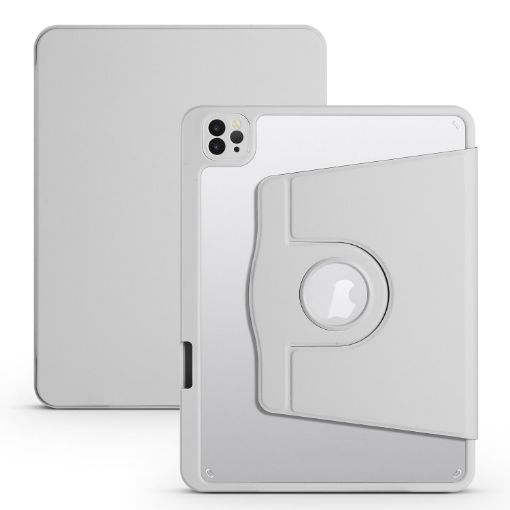 iPad Pro 13 2024 Fog Grey Leather Case with 360 Rotation Holder - 1