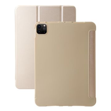 iPad Pro 13 2024 Gold Leather Case - Three-fold Holder Flip Cover - 1