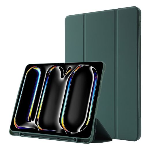 iPad Pro 13 2024 Dark Green Leather Case with Pen Slot - 1