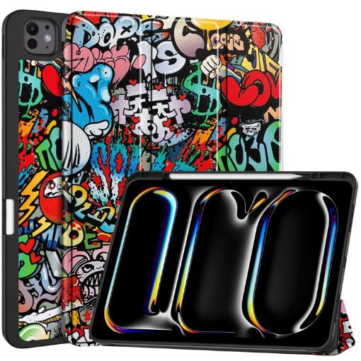 iPad Pro 13 2024 Leather Case with Pen Tray - Custer Painted Graffiti - 1