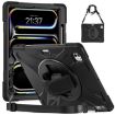 iPad Pro 13 2024 Rotatable Holder Silicone PC Case with Strap (Black) - 1