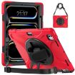 iPad Pro 13 2024 Rotatable Holder Silicone PC Case with Strap - Red - 1