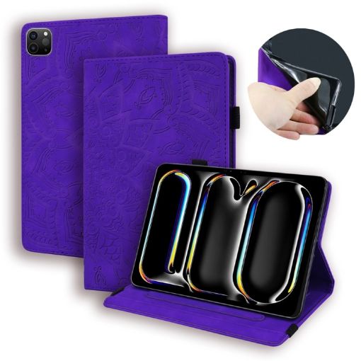 iPad Pro 13 2024 Purple Calf Texture Embossed Leather Tablet Case - 1