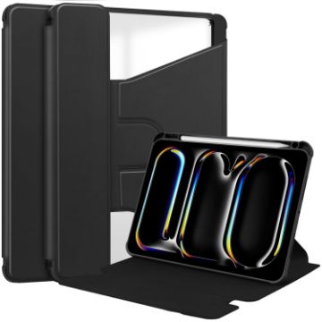 iPad Pro 13 2024 Black Transparent Rotation Smart Leather Case - 1