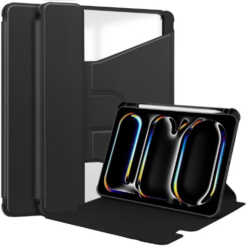 iPad Pro 13 2024 Black Transparent Rotation Smart Leather Case - 1