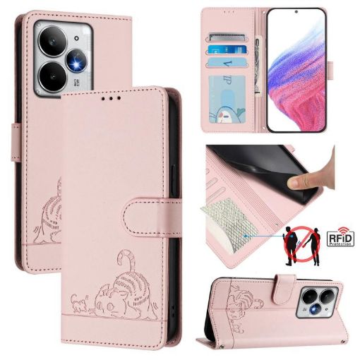 Realme Neo7 Turbo 5G Pink RFID Leather Phone Case with Lanyard - 1