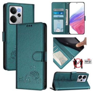 Realme 14 5G/P3 5G India Cat Rat Embossed RFID Leather Case Green - 1